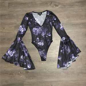 Dolls Kill / Widow Purple Floral Mesh Bodysuit